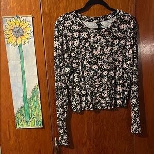 Wild Fable Floral Long Sleeve Top - Black and Pink